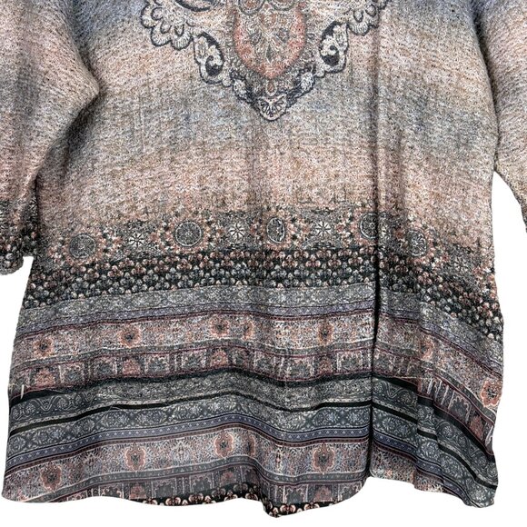 Live & Let Live Womens 1X Boho Print Knit Tunic Top Lace Detail Contrasting Hem - Picture 3 of 12